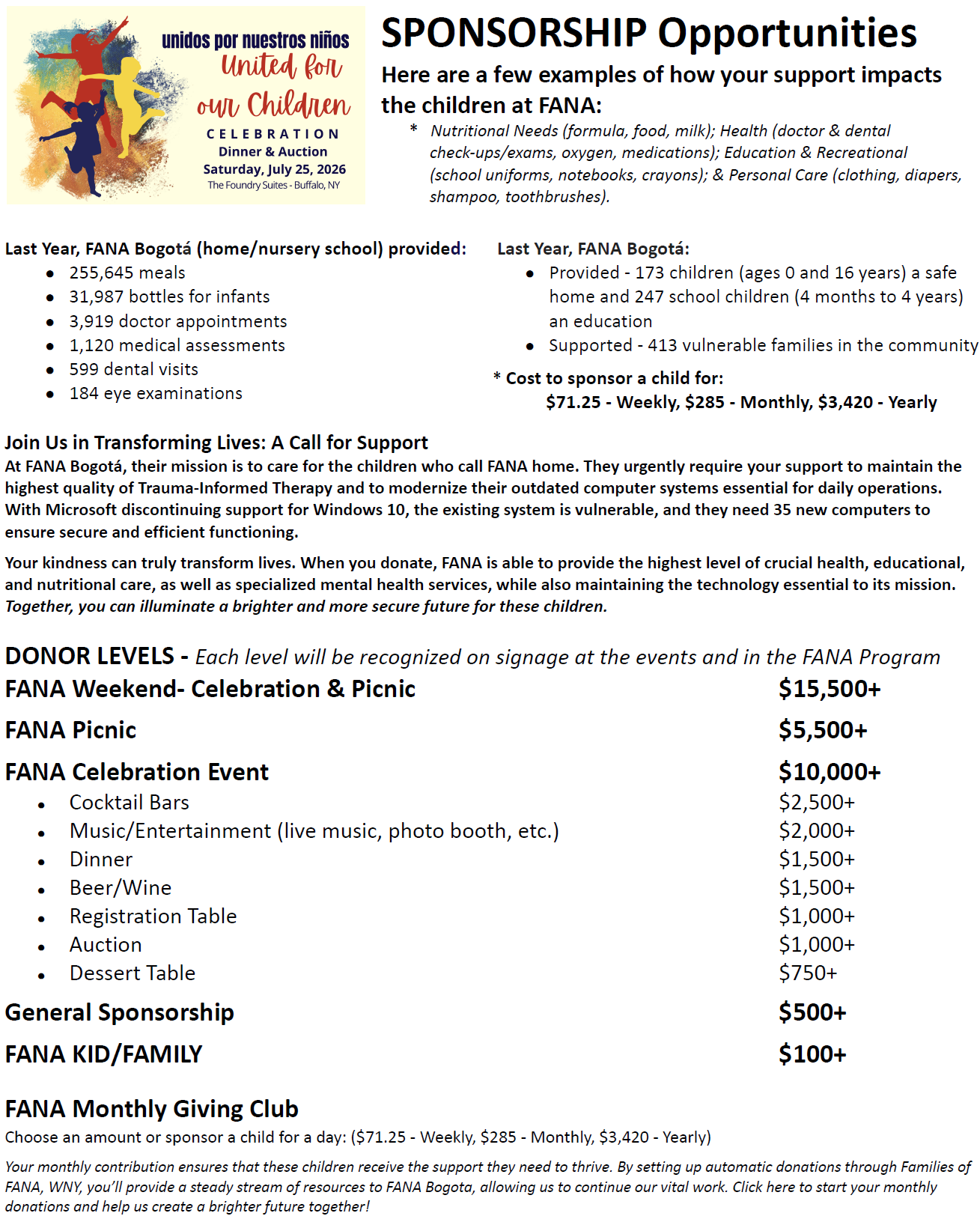 FANA Celebration Sponsorship Opportunities